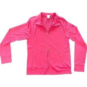 J.Crew Hot Pink Mock Neck Track Jacket Dual Zip Lightweight Cotton NWOT L